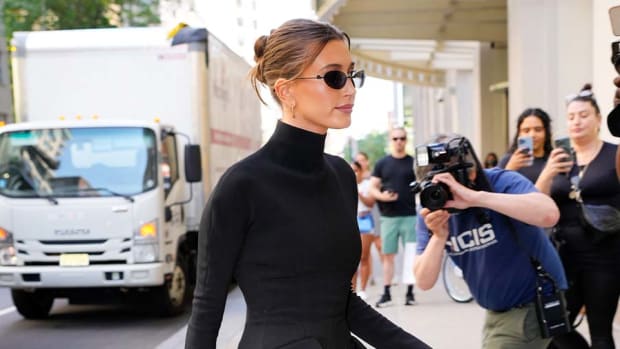 hailey bieber black dress black sunnies